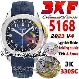 3KF V4 3k5168 A330SC Automatic Mens Watch Minimum noise Movement Ultrathin Blue Texture Dial Number Markers Stainless Steel Case Rubber Strap Super Edition Watches