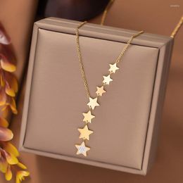 Pendant Necklaces Fashion Zircon Multip Stars Necklace For Women Female Gold Colour Stainless Steel Clavicle Chains Wedding Jewellery Gift