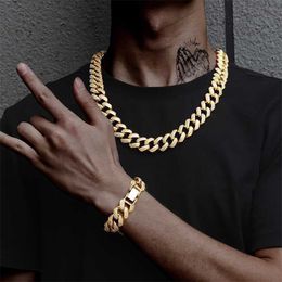 Strands 18mm Hip Hop Jewellery Choker Iced Out Cuban Men Chain Necklace Rhinestone Cz Clasp for Mens Rapper Necklaces Link 230613