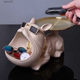 Decorative Objects Figurines Nordic Decor Home Statue French Bulldog Tray for Keys Holder Storage Box Dog Sculptures Ornaments Table Decoration Art T230710