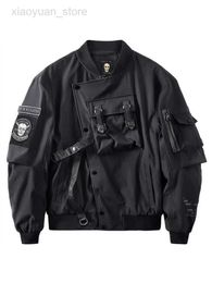 Men's Jackets God of Death Bomber Jacket Chest Pocket Techwear Men Punk Hip Hop Tactical Streetwear Black Varsity Jackets Oversized MA1 Coats HKD230710