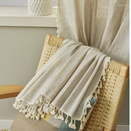 Curtain Cotton Linen Color Tassel Curtains Retro Simple Solid Semi-Blackout Drapes For Living Room Bedroom Natural Window Decos