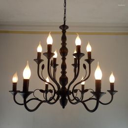 Chandeliers Vintage Black Metal Wrought Iron Home Lighting For Living Room Industrial Rustic Candelabra Lamp Bedroom