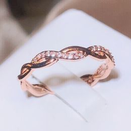 Elegant Rose Gold Twist Winding White Zirconia Ring Female 925 Stamp Fashion Jewellery Party Birthday Gift Wholesale