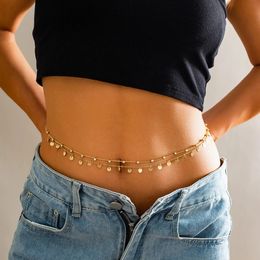 Layered Small Sequins and Rhinestones Pendants Waist Chain Body Jewellery for Women Summer Sexy Bare Midriff Belt Belly Chain Gift