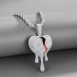 Pendant Necklaces 2023 Style Men Hip Hop Iced Out Bling Broke Heart Fashion Charm Pendants Necklace Hiphop Unisex Jewelry