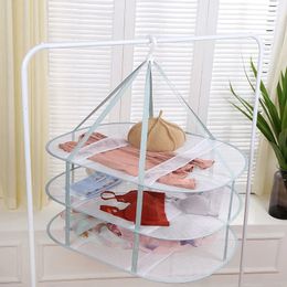 Other Home Storage Organization Pink Drying Net Hang Clothes Basket Windproof Breathable Multi Layer Rectangular Flat Bag Socks Sweaters Rack 230710