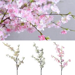 Decorative Flowers Artificial Flower 4 Fork Long Branch Cherry Blossom For DIY Room Decoration Silk Fake Home Wedding Party Floral Decor