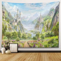 Tapestries Tapestry Dream Pink Castle Home Room Decoration Scenery Wonderland Forest for Children Girls Bedroom Decor