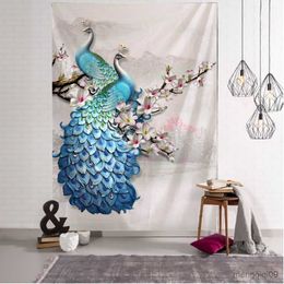 Tapestries Blue Mural Tapestry Wall Hanging Animals Marble Painting Simple Aesthetic Home Decor R230710