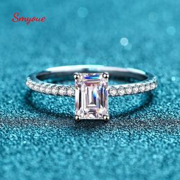 With Side Stones Smyoue Emerald Radiant Cut 2 1ct Diamond Ring for Women Sparkly Halo Wedding Promise Band Platinum Plated 925 Silver 230710