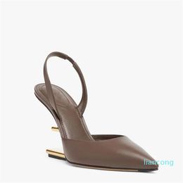 Designer Sandals Women's Nude Black Calfskin Open Heel F-shaped High Heels Wedding Gold Metal Pointed High Heels EU35-43 cool