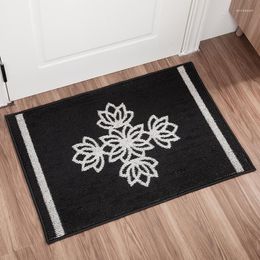 Carpets Floor Mats For Kitchen Chinese Style And Bathroom Dark Gray Lotus Machine Washable Absorbent 50x80cm