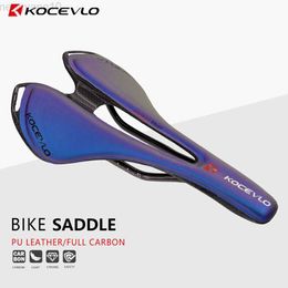 Bike Saddles KOCEVLO Full Carbonfiber+Leather Fibre Road Mountain Bike Saddle Seat Cushion Carbon Bicycle Discoloration Cycling Parts HKD230710