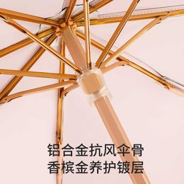 Umbrellas Large Solid Wood Handle Double Titanium Silver Umbrella Sunny and Rainy Folding Windproof Umbrella UV UPF50+ Sunshade Umbrella