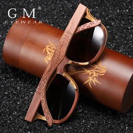 GM Wood Women Sunglasses Men High Grade Brand Carved Design Brown Bamboo Frame Polarised Sunglasses Skateboard Wood Eyeglasses