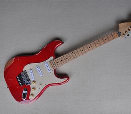 Factory Retro Red Body Electric Guitar with Chrome Hardware,Tremolo Bridge,Offer Logo/Color Customize