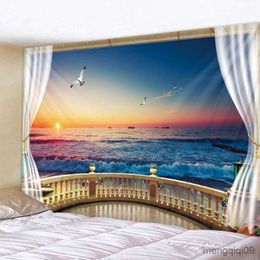 Tapestries Sunset Seascape 3D Print Tapestry Wall Hanging Decorative Wall Carpet Bed Sheet Home Decor Couch Throw R230710