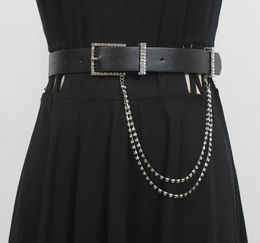 Belts Women's Runway Fashion Black PU Leather Diamonds Cummerbunds Female Dress Corsets Waistband Decoration Wide Belt R056