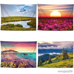 Tapestries Pink Flower Tapestry Wall Tapestry Park Flowers Mountain Lake Natural Landscape Living Room Bedroom Can Be Customised R230710