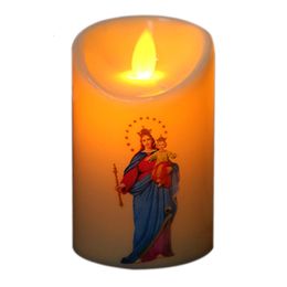 Candles Creative Jesus Christ Candles Lamp LED Tealight Romantic Pillar Light Battery Operated Flameless Electronic Candle Candles Home 230710