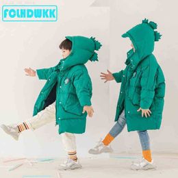 Down Coat 2019 Winter Down Jacket Kid Dinosaur Cartoon Jackets For Girls Boys Long Jacket For Kids Baby Thickened Children Clothes J220718 L230710