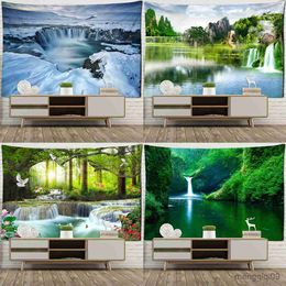 Tapestries Customizable Forest Nature Scenery Tapestry Home Decor Polyester Forest Night Tapestry Mountain Waterfall Tapestry R230710