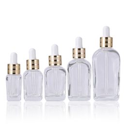 10ml 20ml 30ml 50ml 100ml Clear Dropper Bottles With White Rubber Head And Gold Roller Ring