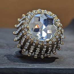 With Side Stones vintage full of diamond flowers design ring retro exaggerated premium large 230707