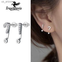 TrustDavis Real 925 Sterling Silver Fashion Sweet Asymmetric Mark CZ Stud Earrings For Women Wedding Party Fine Jewellery DB025 L230620