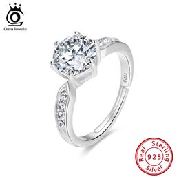 ORSA JEWELS 925 Sterling Silver Rings Hexagon Design Classic 6 Prong Setting Zircon Adjustable Rings For Women Engagement SR242