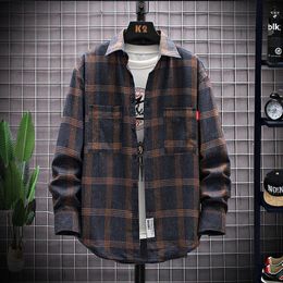 Jackets Spring Autumn Fashion Trend Korean Simple Blouse Male Long Sleeve Plaid Shirt Loose Casual Top Man All Match Streetwear Clothes