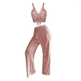 Gym Clothing Women's Ice Silk High Elasticity Home Sexy Strap Wide Leg Pants Two Piece Snow Bibs Women Womens Overalls