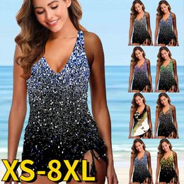 Women's Swimwear 2023 Fashion Summer Floral Print Tankini Female Sexy High Waist Swimsuit Two Piece Set Beachwear Monokini Women Bathing