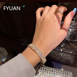 Chain FYUAN Golden Zircon Crystal Cuff Bracelet For Women Geometric Rhinestonel Bracelets Bangles Weddings Party Jewellery 230710