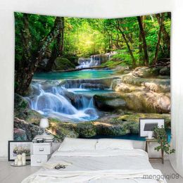 Tapestries Forest Waterfall Natural Water Fabric Wall Hanging Landscape Fabric Home Aesthetics Art Bedroom Decoration Tapestry R230710