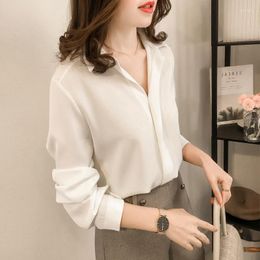 Women's Blouses Women Shirts Summer Lady Elegant Shirt Chiffon Blouse Solid Long Sleeve Office Ladies Fashion Tops Femme