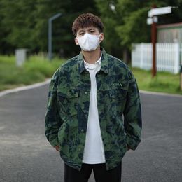 Men's Jackets Vintage Y2k Clothes Tie-Dye Work Jacket For Men And Women With The Same Street Trend Loose Casual Couple Green Denim Top
