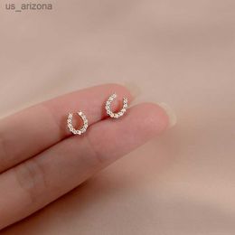MloveAcc 925 Sterling Silver 14K Gold Plating Pave Crystal Horseshoe U-shaped Stud Earrings Women Light Luxury Wedding Party L230620