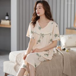 Women's Sleepwear Soft Modal Women Pyjamas Sets Summer Short Sleeve Pyjamas Female V-Neck Ladies Flower Print Nightgown 3XL