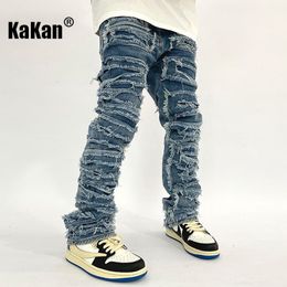 Mens Jeans Kakan High Street Washed Cat Beard Harlan Patch for Men Worn Out Slim Fit Feet Pants K27g37 230710