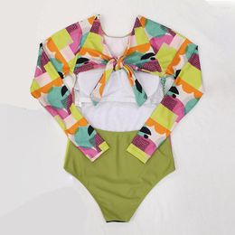 Women's Swimwear Abstract Print Long Sleeve Backless Wetsuit Onepiece Swimsuit 2023 Woman Bikinis Summer Beach Slim Fit Elegance Sexy Erotic