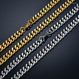 Chains Punk Miami Cuban Link Chain Chokers Long Necklaces 5/9mm Gold Colour Stainless Steel Thick Neck For Men Women Jewellery