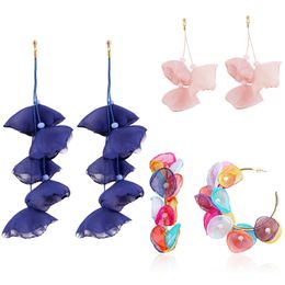 Stud Elegant Petals Dangle Earing Girls Exquisite Organza Flowers Long Tassels Pendant Drop Party Jewelry Gifts 230710