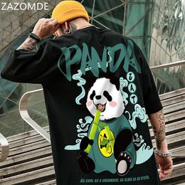 Trench Zazomde 2022 Hip Hop Tees Tshirt Chinese Style Panda Haruku Loose Men T Shirt Casual Summer New Oversized Male Punk Clothes