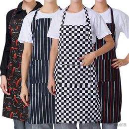 Kitchen Apron Adjustable Adult Apron Striped Restaurant Chef Apron Outdoor Camping Picnic Kitchen Cook Apron With Pockets R230710