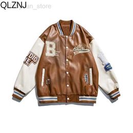 Men's Jackets American Retro Letter Embroid Varsity Jacket Men Y2k Street Hip Hop PU Leather Bomber Jacket College Coat Women Baseball Uniform HKD230710