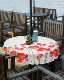 Table Cloth Red Watercolor Poppies Outdoor Tablecloth With Umbrella Hole Zippered Waterproof Picnic BBQs Patio Round Cover