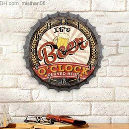 Wall Clocks 35cm bottle cap 3D wall clock vintage beer wine modern design iron metal silent Quartz clock bar living room home decoration creativity Z230711