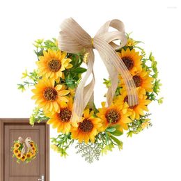 Decorative Flowers Sunflower Wreath Front Door Hanging Honeybee Festival Summer Wall With Green Leaves Garland Bedroom Easter Home Decor